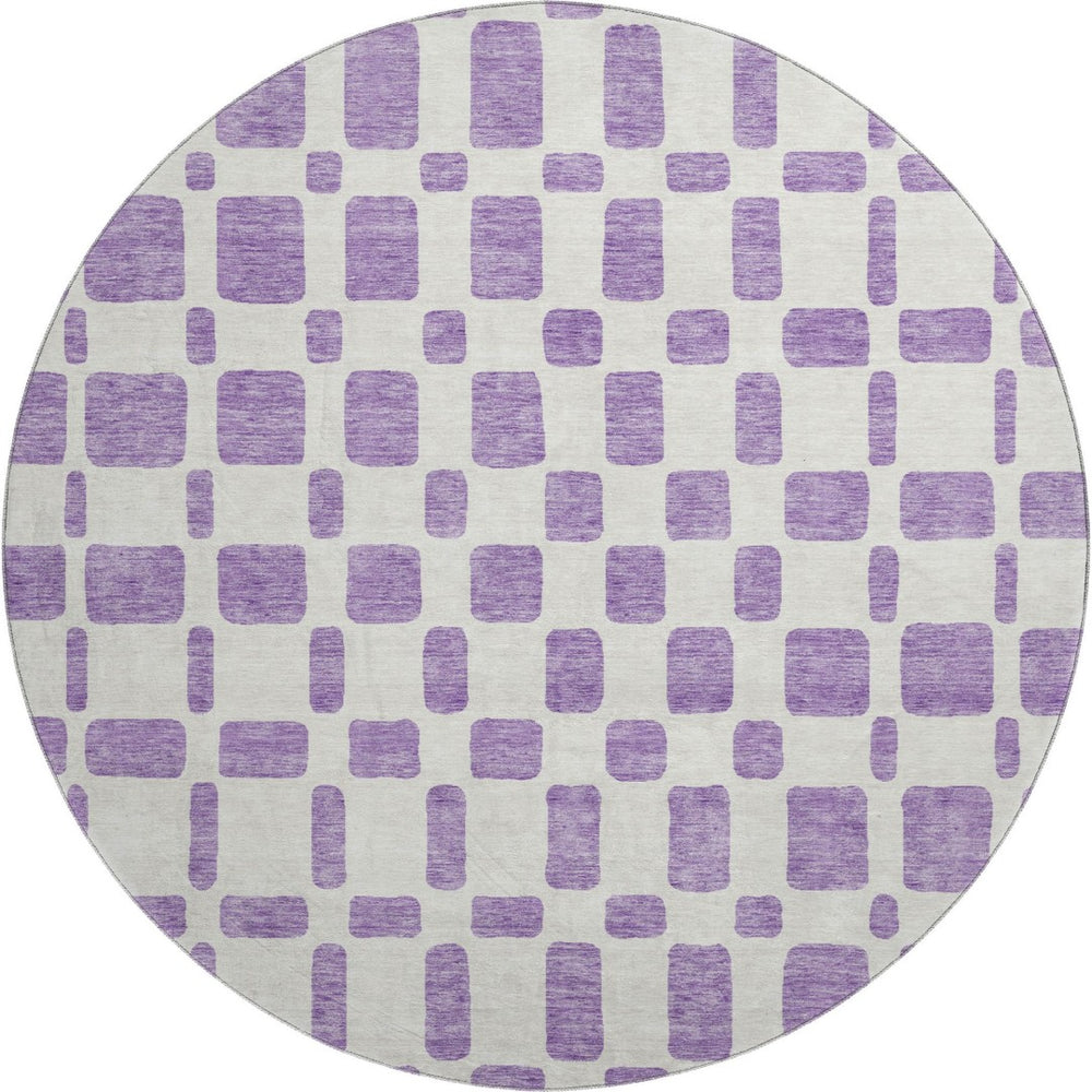 HomeRoots 8' Modern Geometric Purple & Ivory Washable Round Rug - Stain Resistant, UV Protected & Durable! 669309