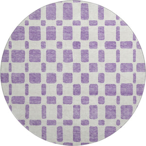 HomeRoots 8' Modern Geometric Purple & Ivory Washable Round Rug - Stain Resistant, UV Protected & Durable! 669309
