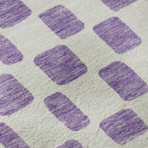 HomeRoots 8' Modern Geometric Purple & Ivory Washable Round Rug - Stain Resistant, UV Protected & Durable! 669309