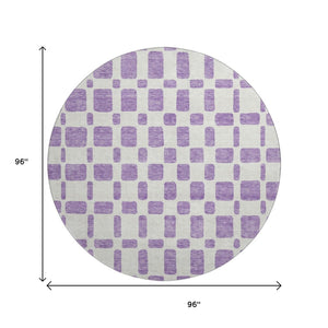 HomeRoots 8' Modern Geometric Purple & Ivory Washable Round Rug - Stain Resistant, UV Protected & Durable! 669309