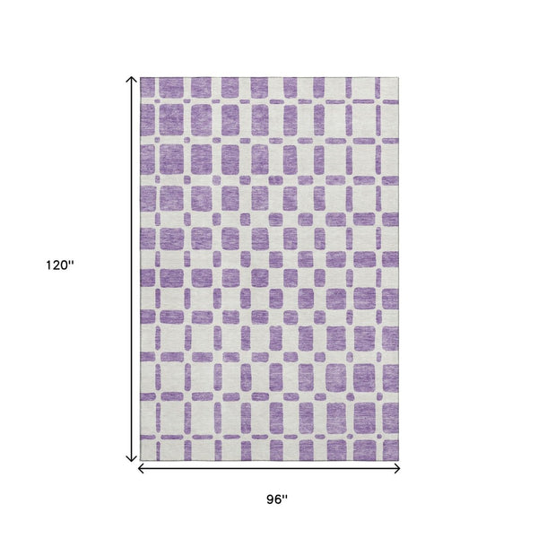 HomeRoots 8' X 10' Purple & Ivory Geometric Area Rug - Stain-Resistant, UV-Protected, Washable Style for Homes 669310