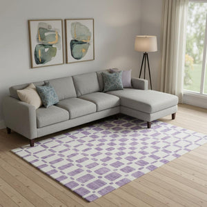 HomeRoots 8' X 10' Purple & Ivory Geometric Area Rug - Stain-Resistant, UV-Protected, Washable Style for Homes 669310