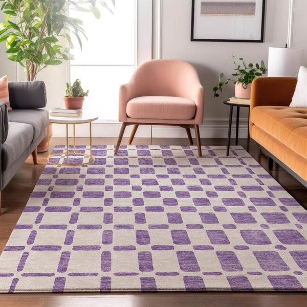 HomeRoots 8' X 10' Purple & Ivory Geometric Area Rug - Stain-Resistant, UV-Protected, Washable Style for Homes 669310