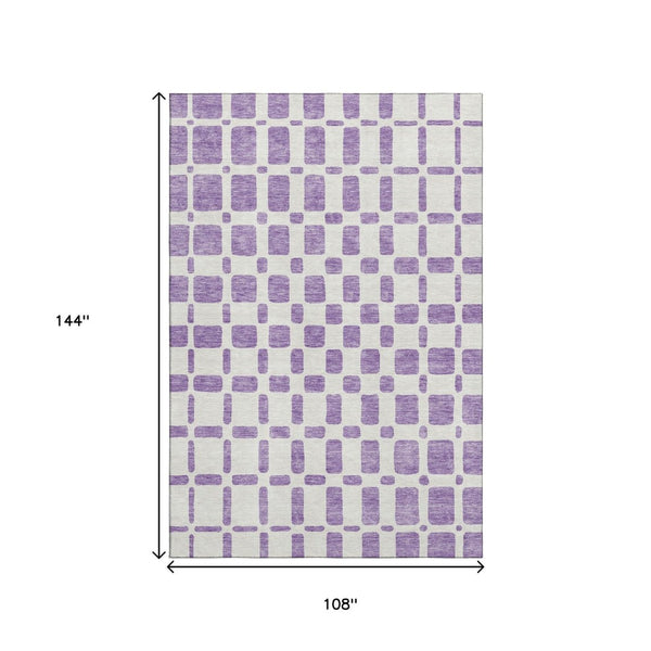 HomeRoots 9' X 12' Modern Purple and Ivory Geometric Area Rug - Washable, UV Protected, Stain-Resistant Design 669311