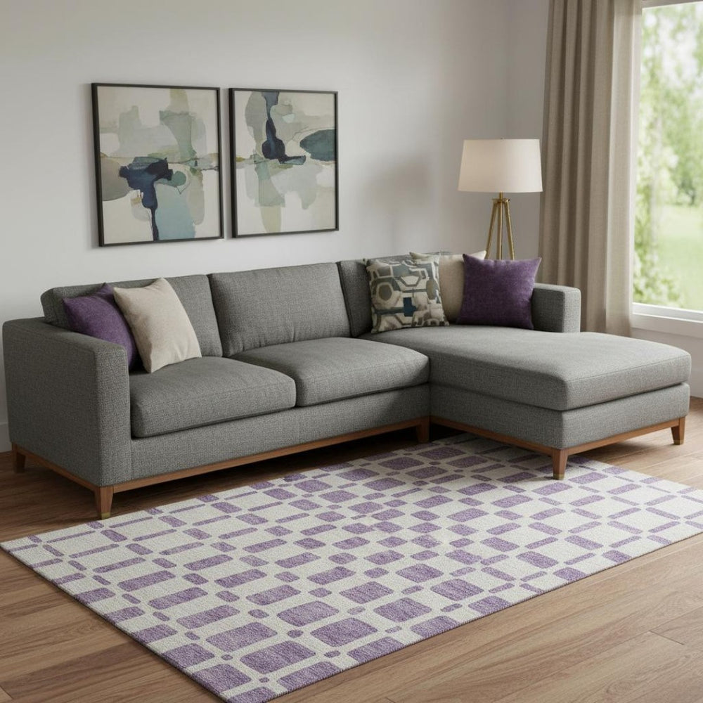 HomeRoots 9' X 12' Modern Purple and Ivory Geometric Area Rug - Washable, UV Protected, Stain-Resistant Design 669311