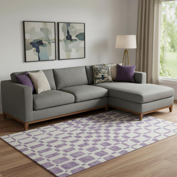 HomeRoots 9' X 12' Modern Purple and Ivory Geometric Area Rug - Washable, UV Protected, Stain-Resistant Design 669311