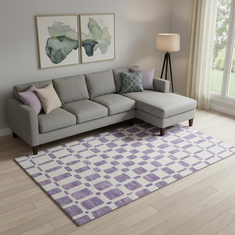 HomeRoots 10' X 14' Purple and Ivory Geometric Area Rug - Washable, Stain Resistant & UV Protected for Homes 669312