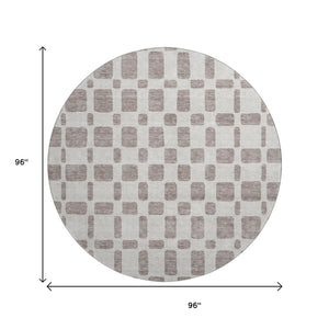HomeRoots 8' Taupe and Ivory Geometric Round Rug – Washable, UV Protected, Perfect for High-Traffic Areas! 669315