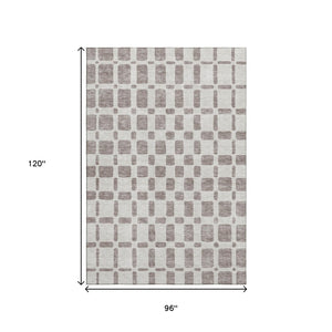 HomeRoots 8' X 10' Taupe & Ivory Geometric Washable Area Rug - Durable, UV-Protected & Stain-Resistant Design 669316