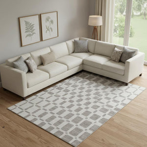 HomeRoots 8' X 10' Taupe & Ivory Geometric Washable Area Rug - Durable, UV-Protected & Stain-Resistant Design 669316
