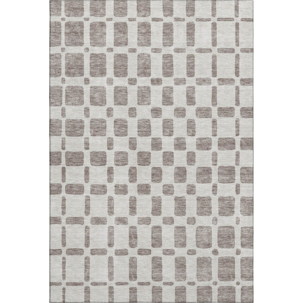 HomeRoots 8' X 10' Taupe & Ivory Geometric Washable Area Rug - Durable, UV-Protected & Stain-Resistant Design 669316