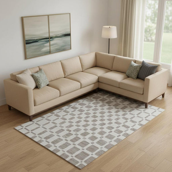 HomeRoots 9' X 12' Taupe & Ivory Geometric Washable Area Rug with UV Protection – Durable, Stylish, Easy Care! 669317