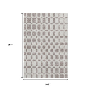 HomeRoots 9' X 12' Taupe & Ivory Geometric Washable Area Rug with UV Protection – Durable, Stylish, Easy Care! 669317