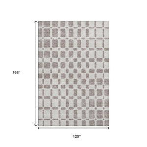 HomeRoots 10' X 14' Taupe & Ivory Geometric Area Rug - Washable, UV Protected, Durable for Family Spaces 669318