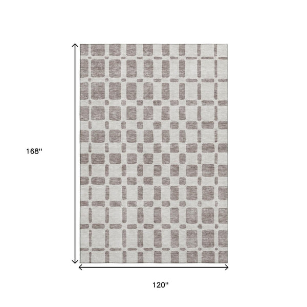 HomeRoots 10' X 14' Taupe & Ivory Geometric Area Rug - Washable, UV Protected, Durable for Family Spaces 669318