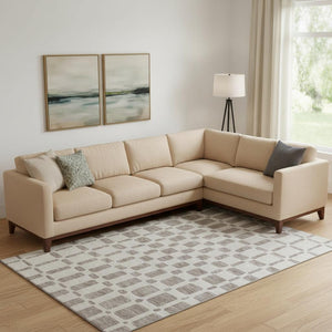 HomeRoots 10' X 14' Taupe & Ivory Geometric Area Rug - Washable, UV Protected, Durable for Family Spaces 669318