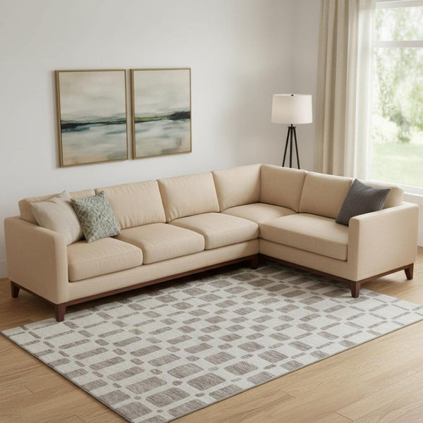 HomeRoots 10' X 14' Taupe & Ivory Geometric Area Rug - Washable, UV Protected, Durable for Family Spaces 669318
