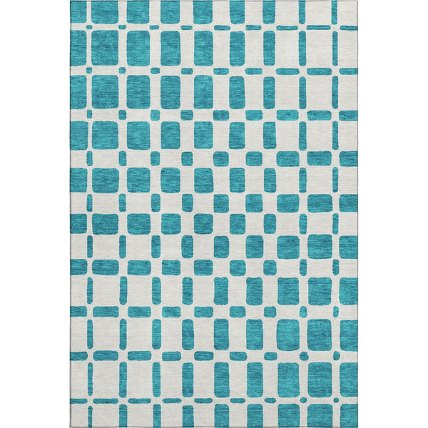 HomeRoots 5' X 8' Teal And Ivory Geometric Area Rug - Washable, UV Protected, Stylish Solution for Homes 669320