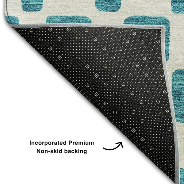 HomeRoots 5' X 8' Teal And Ivory Geometric Area Rug - Washable, UV Protected, Stylish Solution for Homes 669320