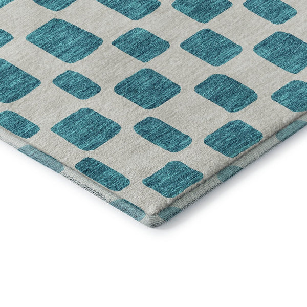 HomeRoots 5' X 8' Teal And Ivory Geometric Area Rug - Washable, UV Protected, Stylish Solution for Homes 669320
