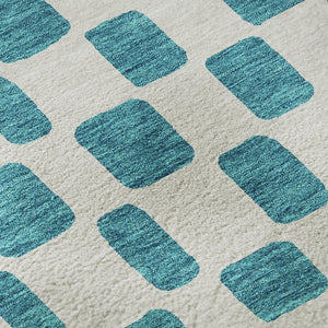 HomeRoots 5' X 8' Teal And Ivory Geometric Area Rug - Washable, UV Protected, Stylish Solution for Homes 669320