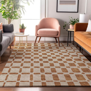 HomeRoots 5' X 8' Terra Cotta & Beige Geometric Area Rug - Washable, UV Protected, Stylish & Durable Choice! 669326