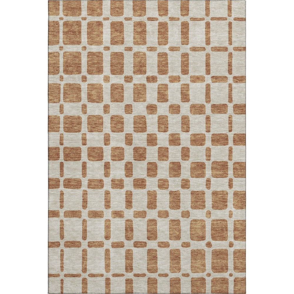 HomeRoots 5' X 8' Terra Cotta & Beige Geometric Area Rug - Washable, UV Protected, Stylish & Durable Choice! 669326