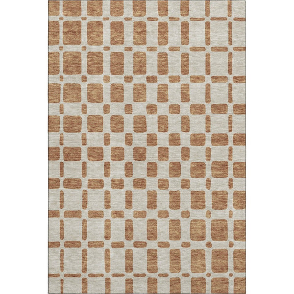 HomeRoots 5' X 8' Terra Cotta & Beige Geometric Area Rug - Washable, UV Protected, Stylish & Durable Choice! 669326