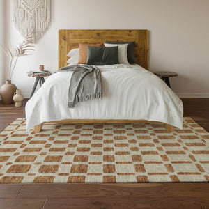 HomeRoots 5' X 8' Terra Cotta & Beige Geometric Area Rug - Washable, UV Protected, Stylish & Durable Choice! 669326