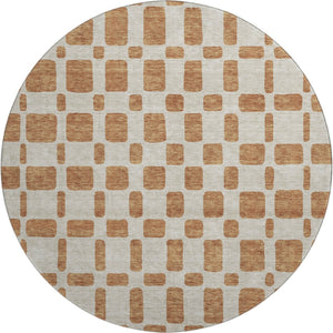 HomeRoots 8' Washable Terra Cotta & Beige Geometric Round Rug with UV Protection for Modern Homes & Patios 669327