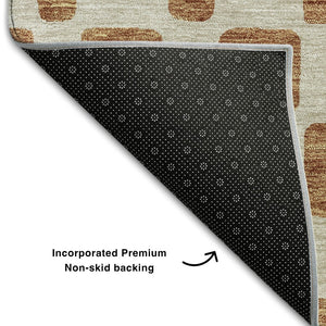 HomeRoots 8' Washable Terra Cotta & Beige Geometric Round Rug with UV Protection for Modern Homes & Patios 669327
