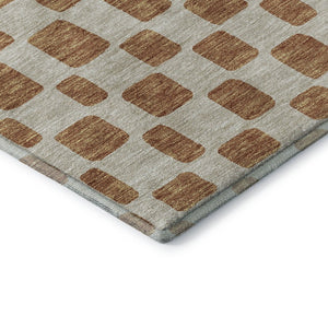 HomeRoots 8' Washable Terra Cotta & Beige Geometric Round Rug with UV Protection for Modern Homes & Patios 669327
