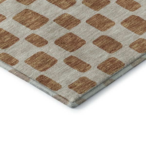 HomeRoots 8' Washable Terra Cotta & Beige Geometric Round Rug with UV Protection for Modern Homes & Patios 669327