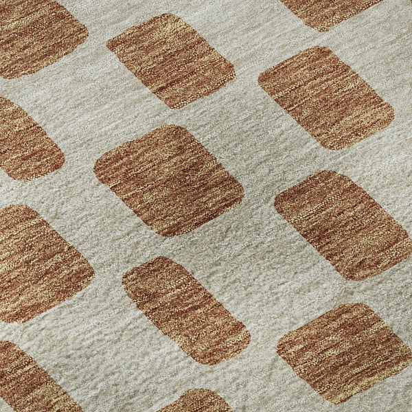 HomeRoots 8' Washable Terra Cotta & Beige Geometric Round Rug with UV Protection for Modern Homes & Patios 669327