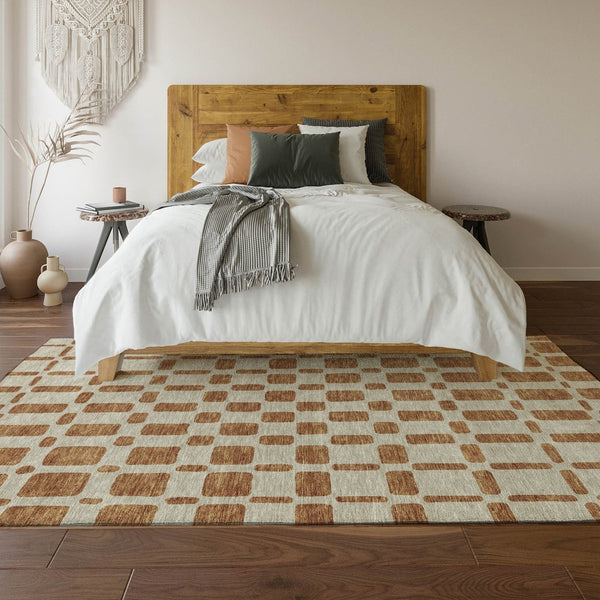 HomeRoots 8' X 10' Stylish Terra Cotta & Beige Geometric Washable Area Rug with UV Protection & Stain Resistance 669328