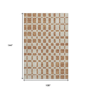 HomeRoots 9' X 12' Stylish Terra Cotta & Beige Geometric Area Rug – Washable, UV Protected, Pet-Friendly! 669329