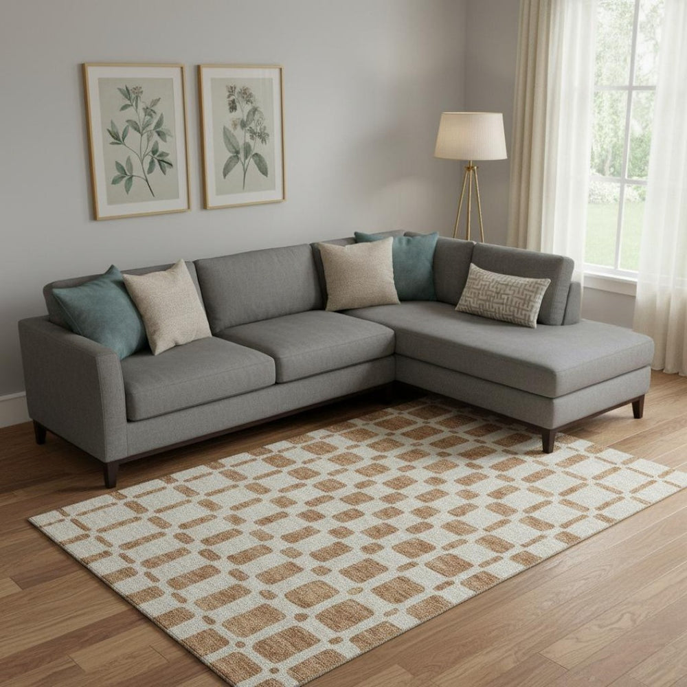 HomeRoots 9' X 12' Stylish Terra Cotta & Beige Geometric Area Rug – Washable, UV Protected, Pet-Friendly! 669329