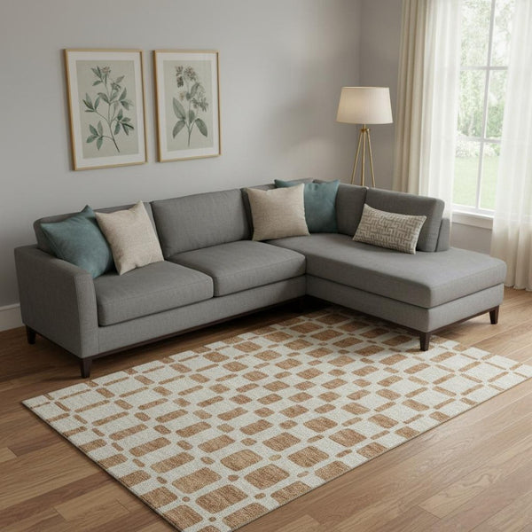 HomeRoots 9' X 12' Stylish Terra Cotta & Beige Geometric Area Rug – Washable, UV Protected, Pet-Friendly! 669329