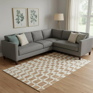 HomeRoots 10' Washable Terra Cotta & Beige Geometric Area Rug with UV Protection for Modern Living Spaces 669330