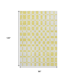 HomeRoots 8' x 10' Washable Yellow & Beige Geometric Area Rug with UV Protection for High-Traffic Spaces 669334