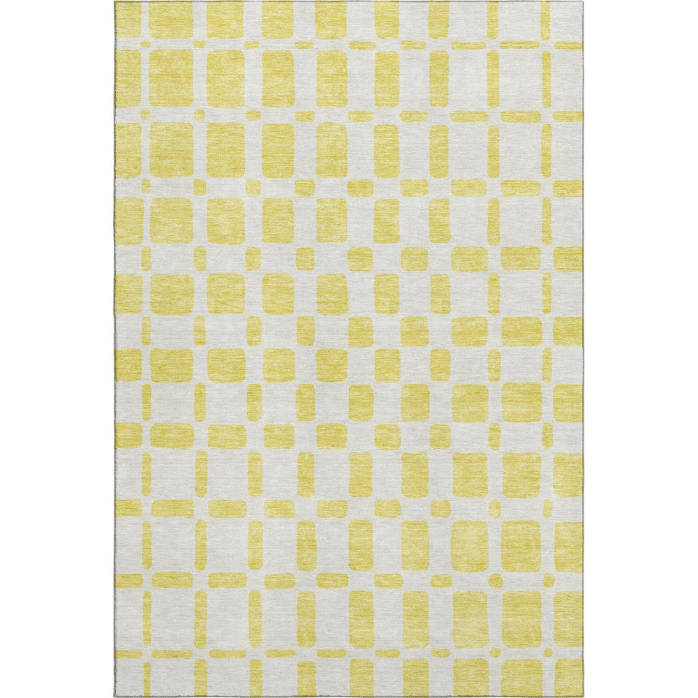 HomeRoots 8' x 10' Washable Yellow & Beige Geometric Area Rug with UV Protection for High-Traffic Spaces 669334