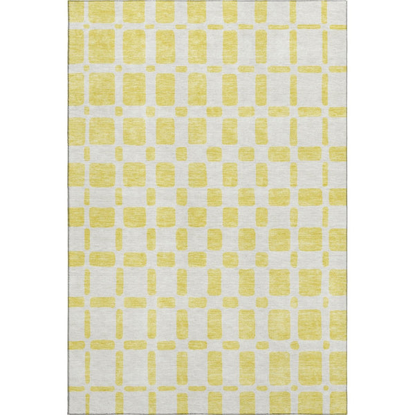 HomeRoots 9' X 12' Vibrant Yellow & Beige Geometric Area Rug - Washable, UV-Protected, Perfect for Families! 669335