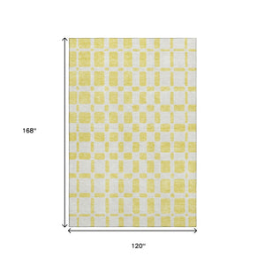 HomeRoots 10' X 14' Geometric Area Rug in Yellow & Beige - Washable, UV-Protected, Durable & Stylish Design 669336