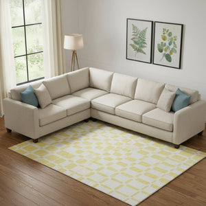 HomeRoots 10' X 14' Geometric Area Rug in Yellow & Beige - Washable, UV-Protected, Durable & Stylish Design 669336