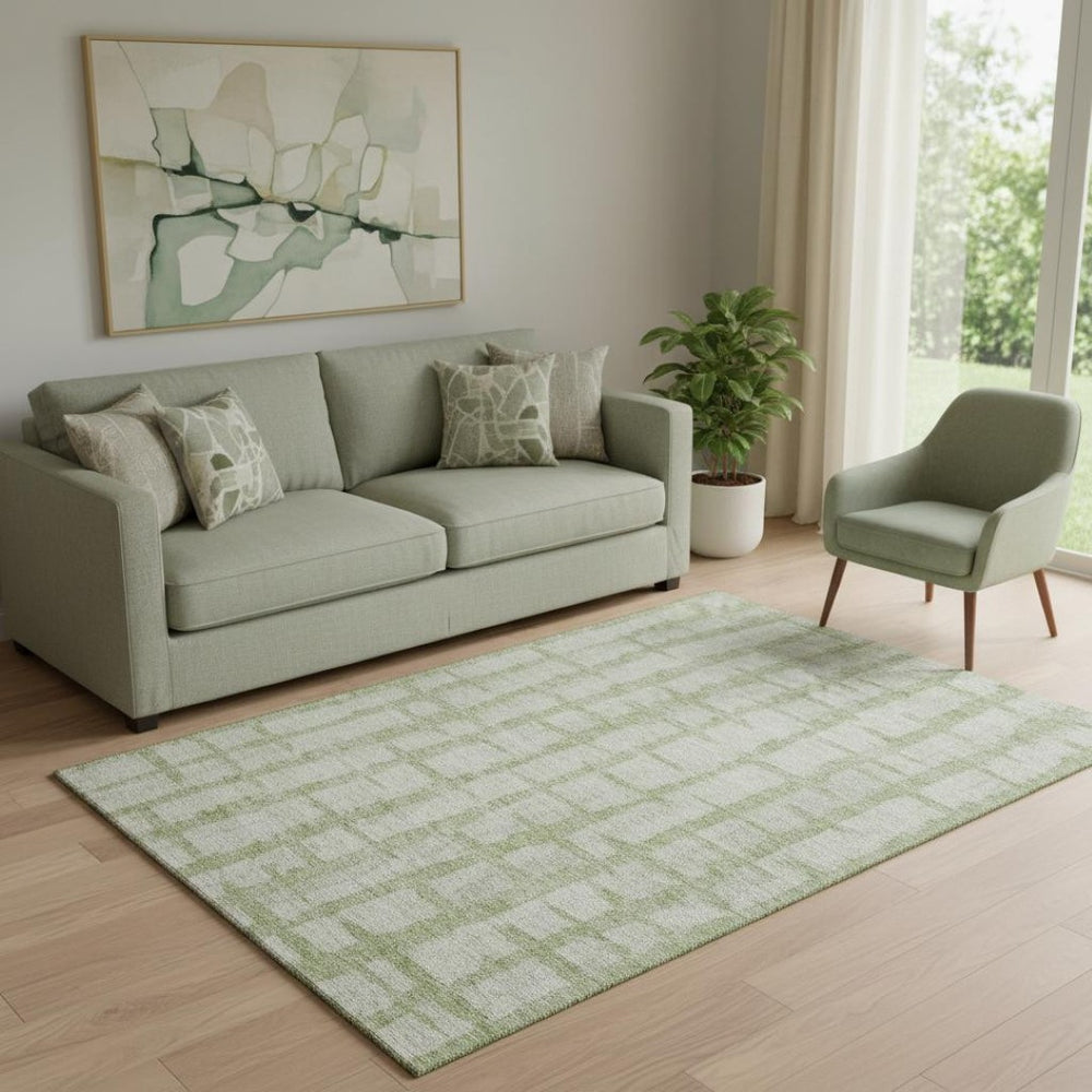HomeRoots 5' X 8' Artichoke Green Striped Washable Area Rug with UV Protection - Ideal for High-Traffic Spaces! 669338