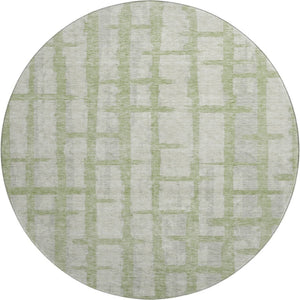 HomeRoots 8' Artichoke Green & Beige Striped Washable Round Rug - UV Protected, Durable, Pet-Friendly Design 669339