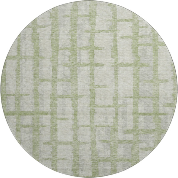 HomeRoots 8' Artichoke Green & Beige Striped Washable Round Rug - UV Protected, Durable, Pet-Friendly Design 669339