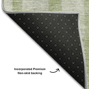 HomeRoots 8' Artichoke Green & Beige Striped Washable Round Rug - UV Protected, Durable, Pet-Friendly Design 669339