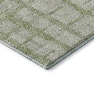 HomeRoots 8' Artichoke Green & Beige Striped Washable Round Rug - UV Protected, Durable, Pet-Friendly Design 669339