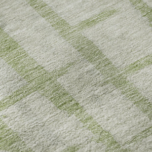 HomeRoots 8' Artichoke Green & Beige Striped Washable Round Rug - UV Protected, Durable, Pet-Friendly Design 669339